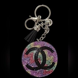 Rainbow Designer Double C Bag Charm Keychain